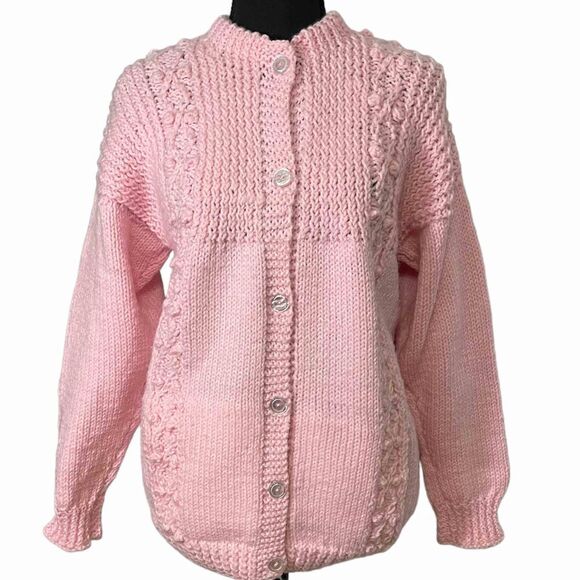 Vintage Handmade Cable Knit Pink Button Cardigan - No Size see measurements - Picture 1 of 7